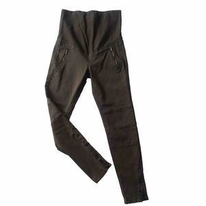 H&M Mama Maternity Pant SZ 8 Olive Green Skinny Full Panel Stretch Tummy Zip Hem